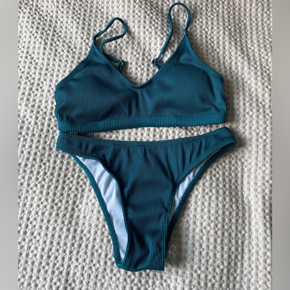 Teal Ribbed Bikini Set